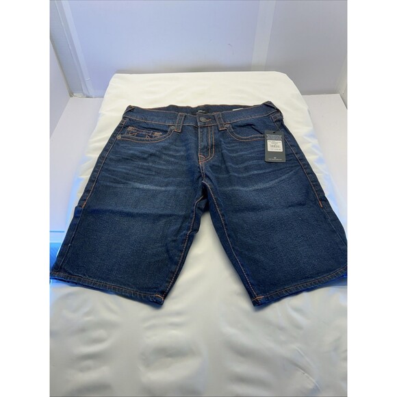 True Religion Ricky T Straight Relaxed Shorts Denim Dk Wash SZ 32 Waist New - Picture 1 of 9